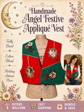 Handmade Angel Appliqué Vest Fully Lined Festive Holiday Wear
